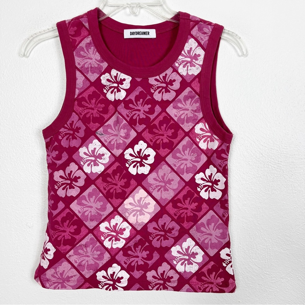 Daydreamer Blooming Pink Floral Shrunken Graphic Tank Top - Picture 2 of 9